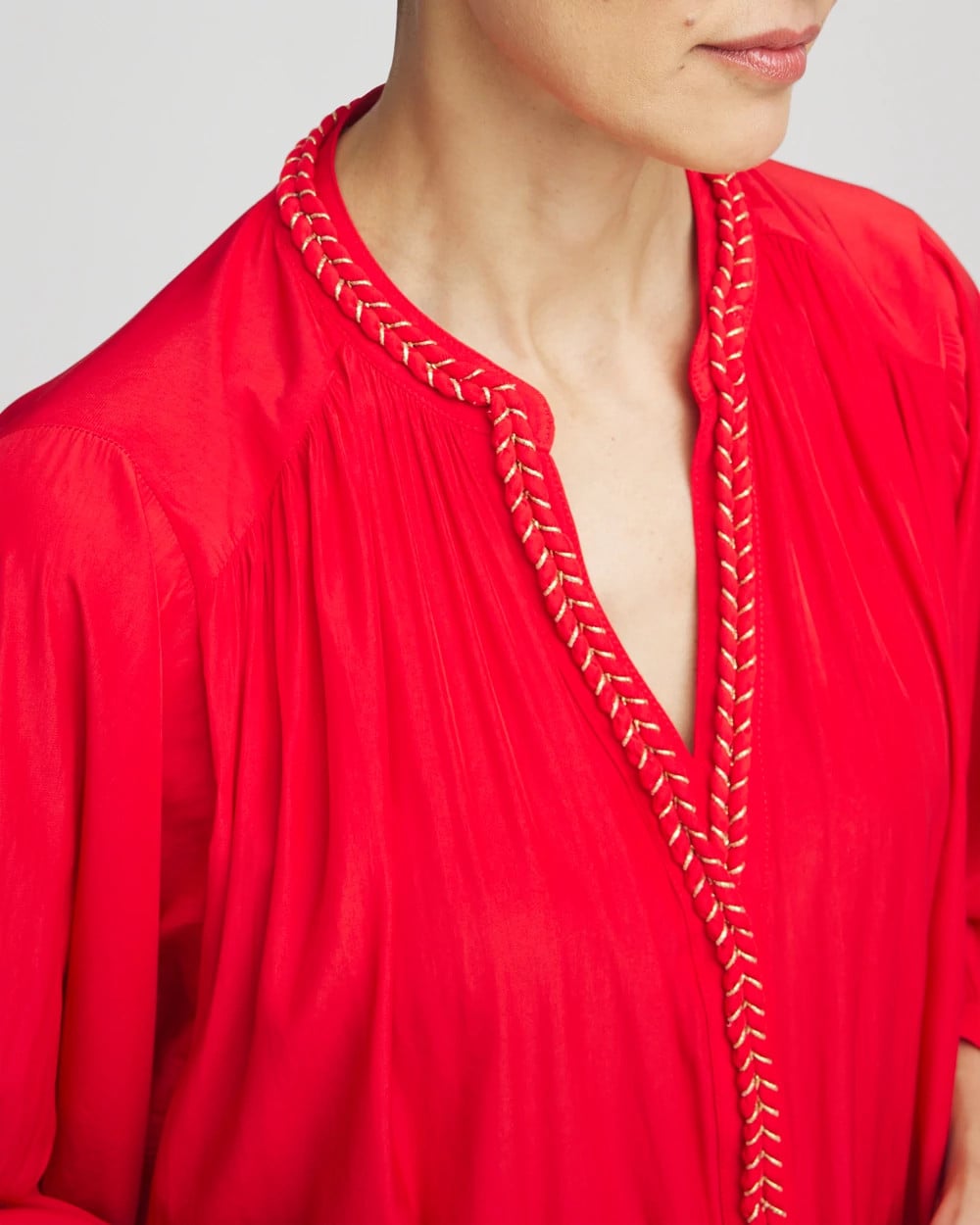 Chico's Braided Batwing Blouse RED GLOW