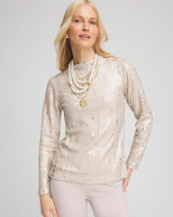 Chico's Sequin Funnel Neck Tee HELIUM