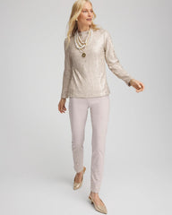 Chico's Sequin Funnel Neck Tee HELIUM