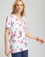 Chico's Wildflower Slub V-Neck Tee ALABASTER