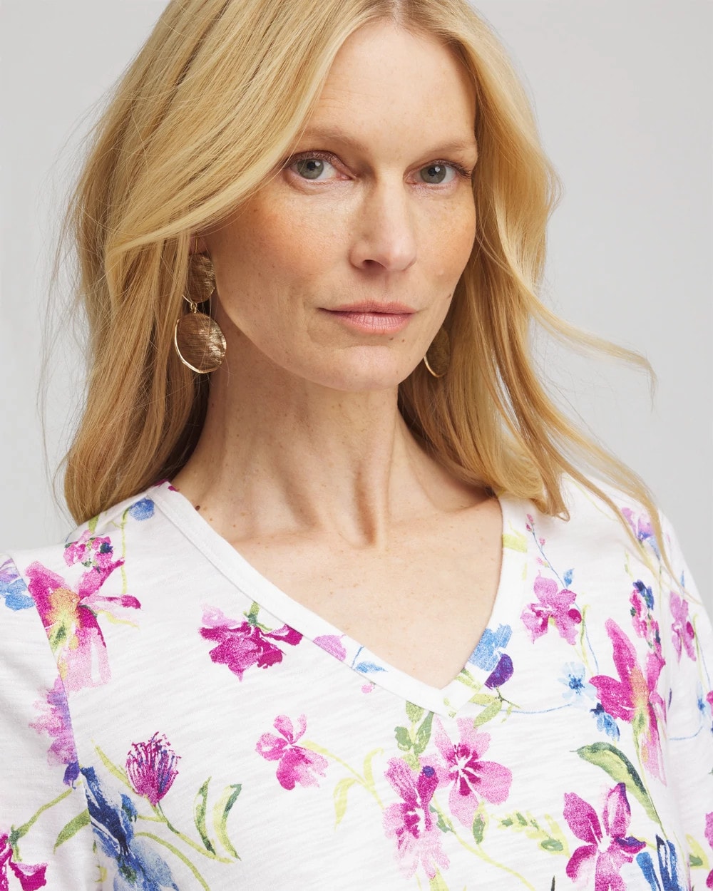 Chico's Wildflower Slub V-Neck Tee ALABASTER