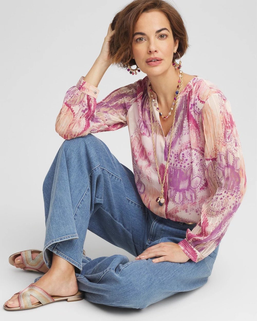 Chico's Georgette Pintuck Blouse PURPLE CLOVER