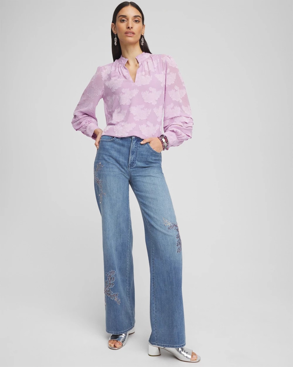 Chico's Textured Jacquard V-Neck Blouse CHARMED VIOLET
