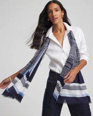 Chico's Printed Woven Oblong Scarf PASSPORT BLUE