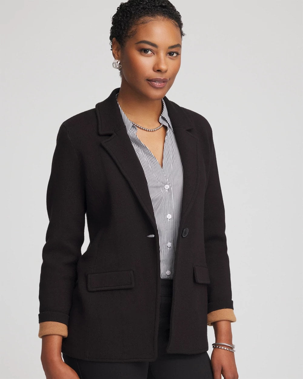 Chico's Single-Breasted Sweater Blazer BLACK