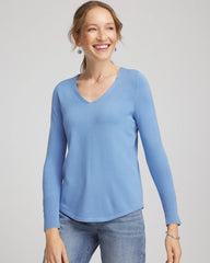 Chico's Ella V-Neck Pullover Sweater TIDAL BLUE