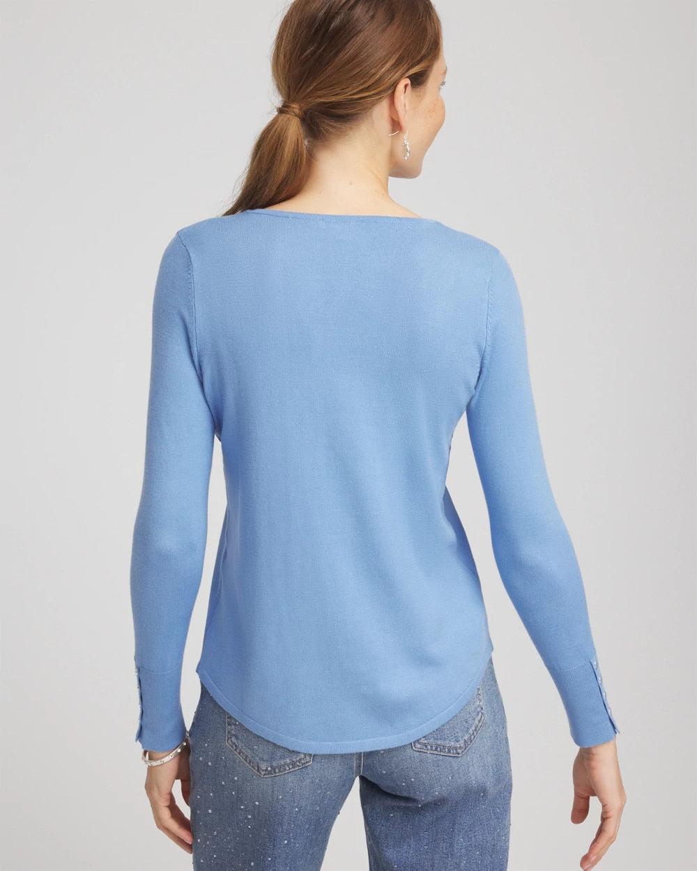Chico's Ella V-Neck Pullover Sweater TIDAL BLUE