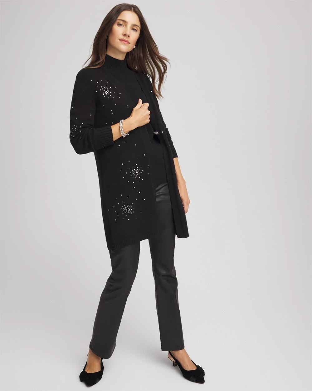 Chico's Rhinestone Embellished Cardigan BLACK