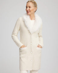 Chico's Fur Trim Cardigan ENGLISH CREAM