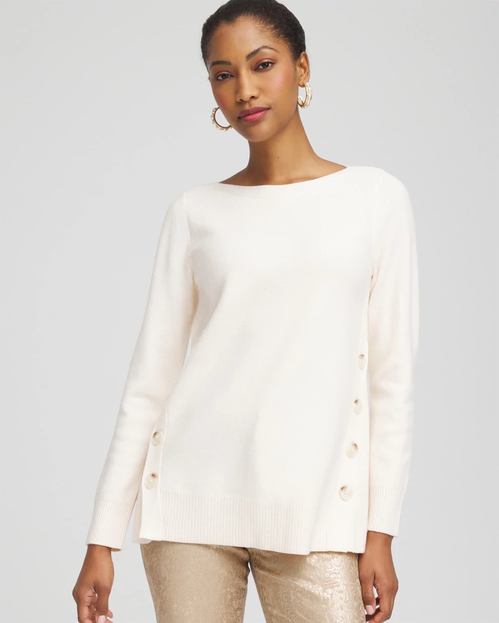 Chico's Button Tunic Sweater ENGLISH CREAM