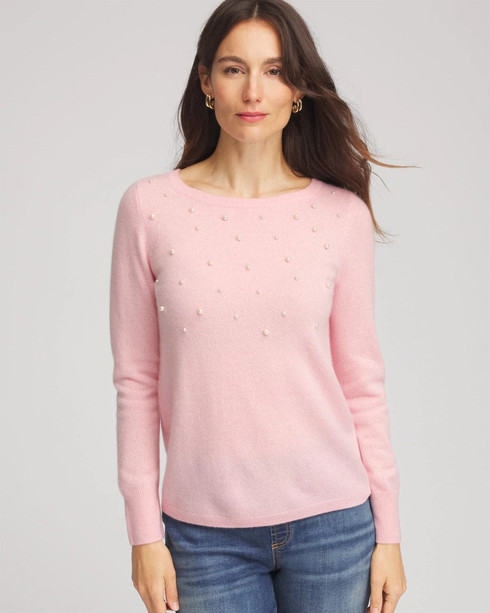 Chico's Embellished Cashmere Pullover Sweater BLUSHED
