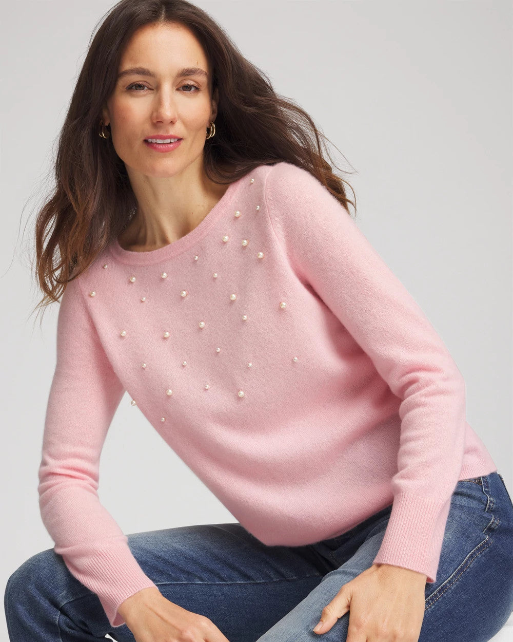 Chico's Embellished Cashmere Pullover Sweater BLUSHED