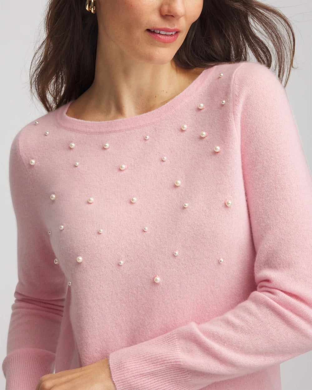 Chico's Embellished Cashmere Pullover Sweater BLUSHED