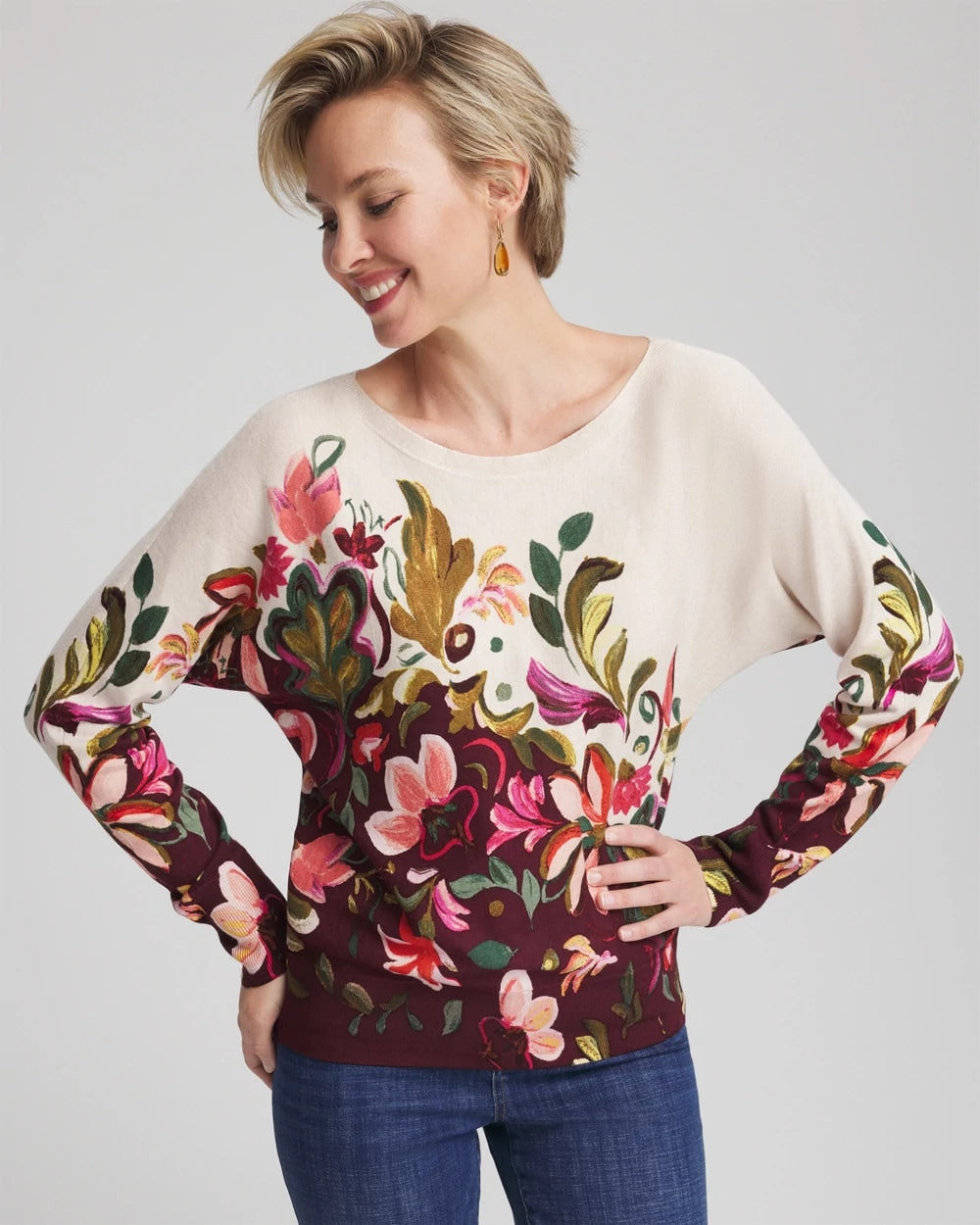 Chico's Ella Dolman Pullover Sweater DEEP CHIANTI