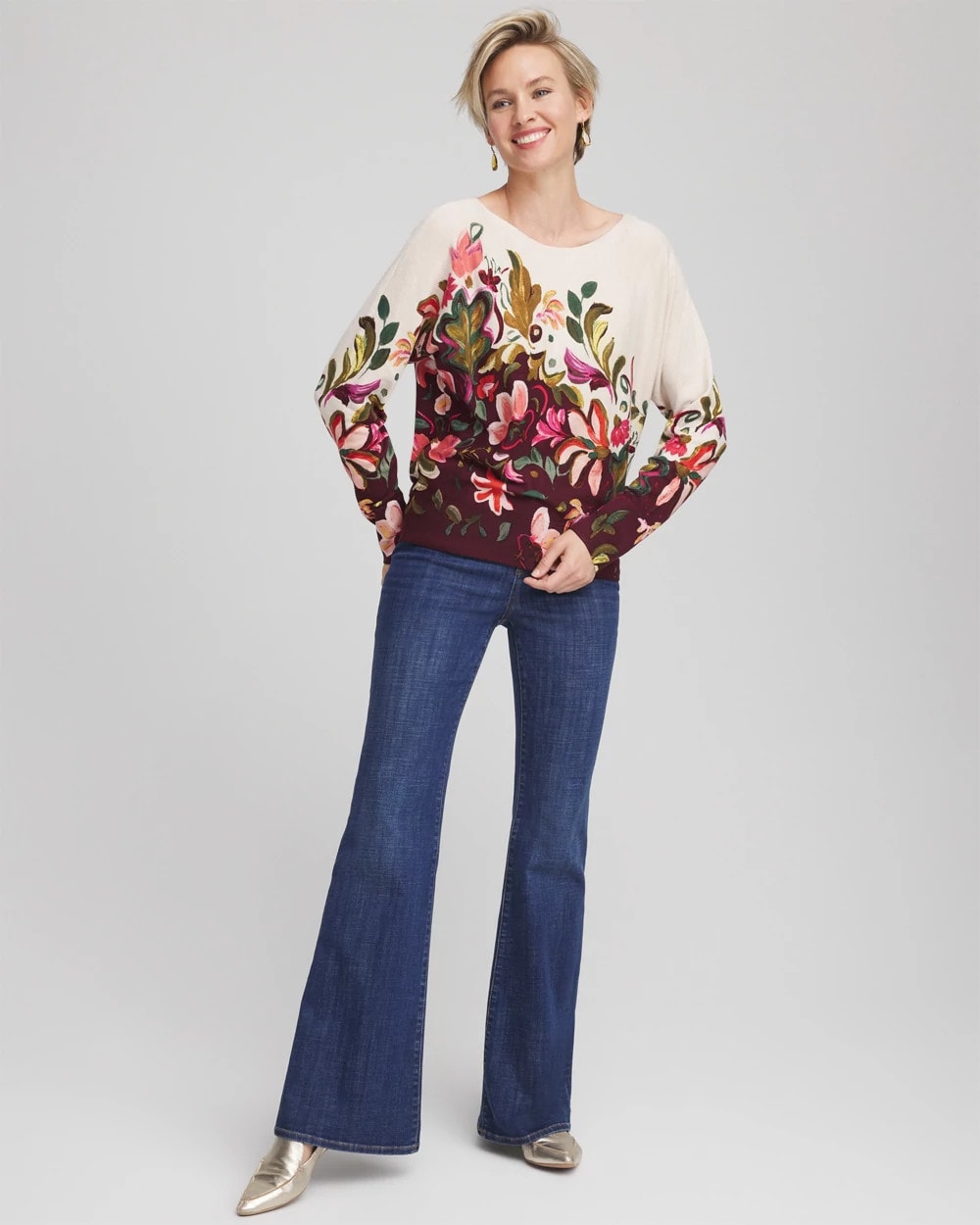 Chico's Ella Dolman Pullover Sweater DEEP CHIANTI
