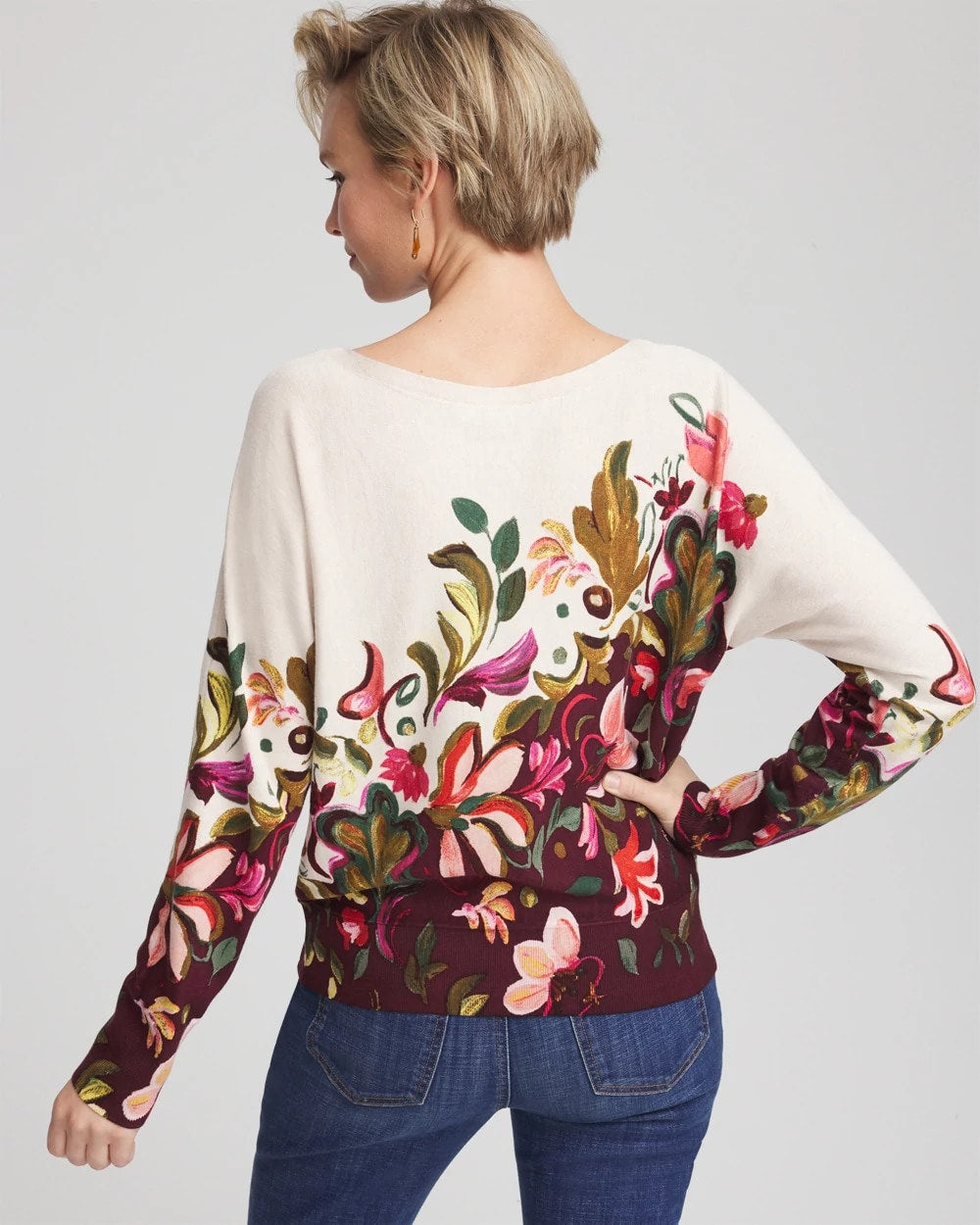 Chico's Ella Dolman Pullover Sweater DEEP CHIANTI