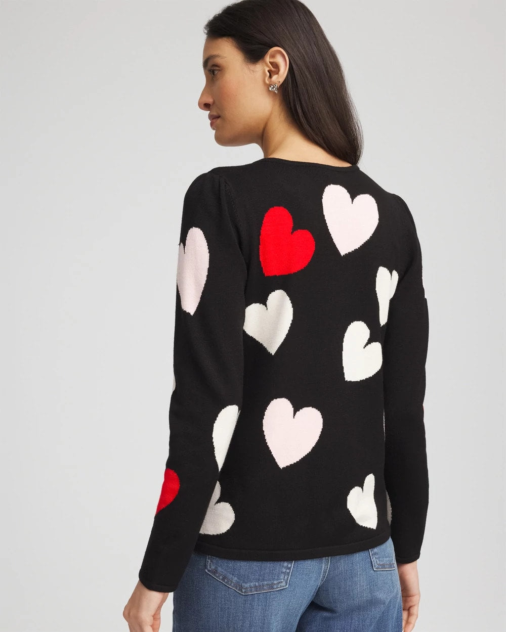 Chico's V-Day Multi-Heart Pullover BLACK
