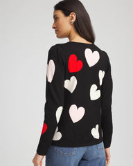 Chico's V-Day Multi-Heart Pullover BLACK