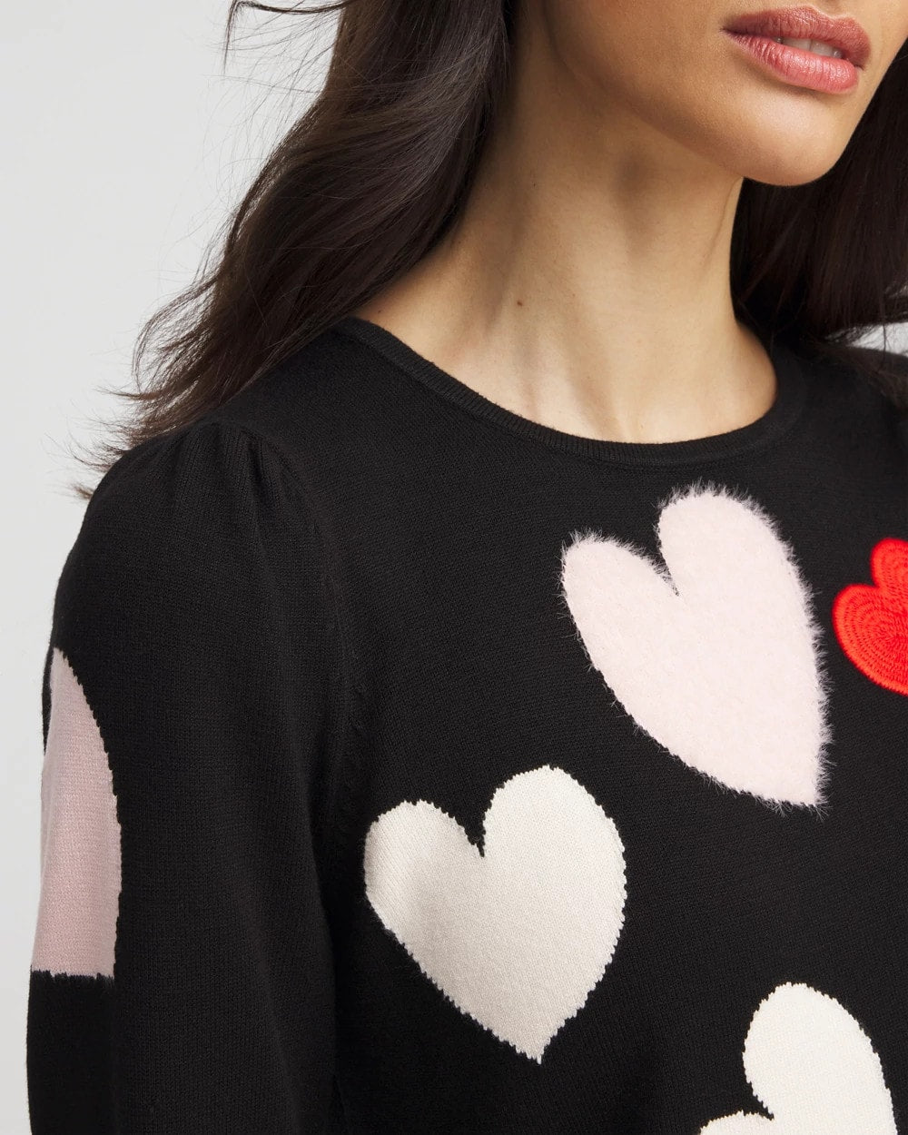 Chico's V-Day Multi-Heart Pullover BLACK