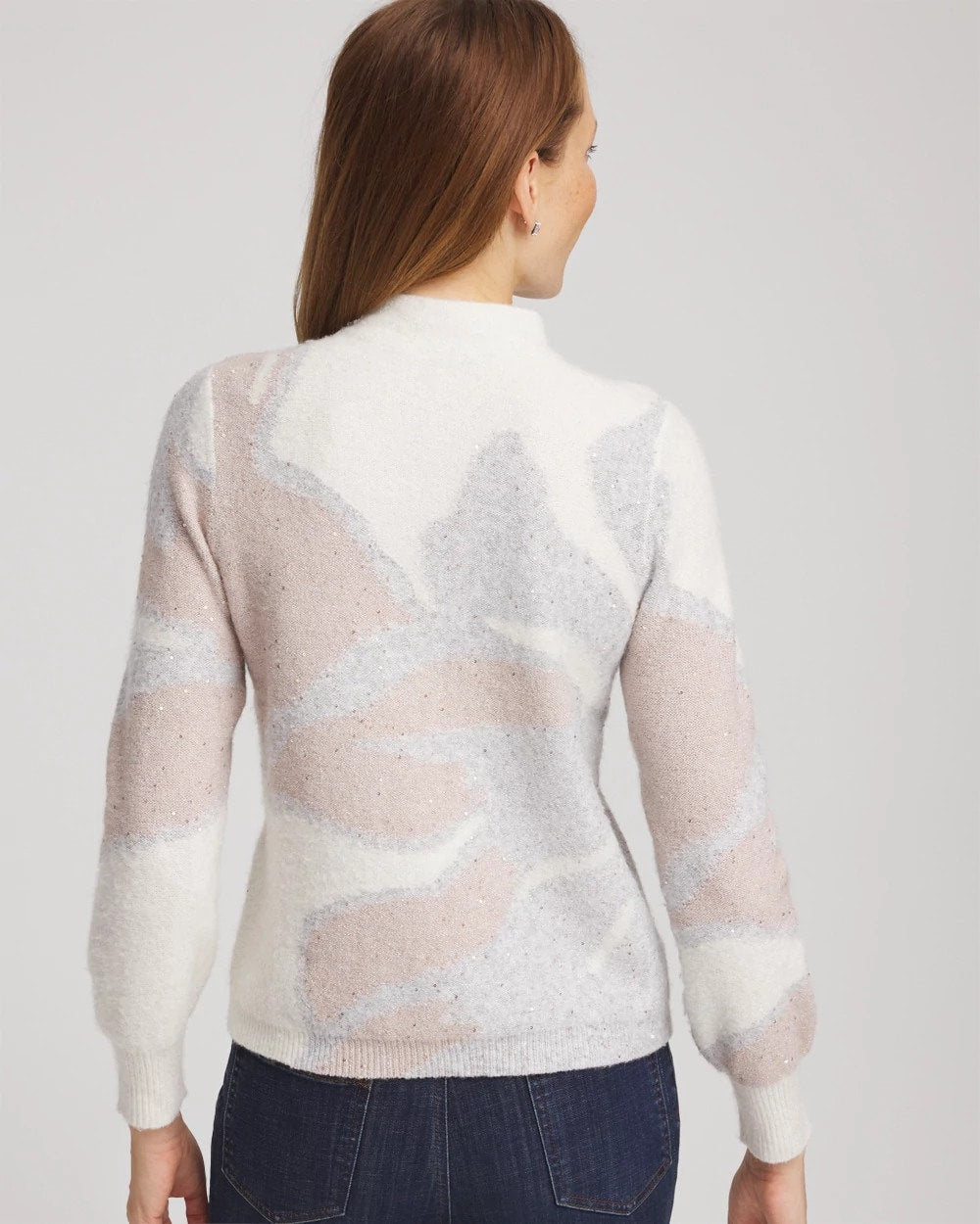 Chico's Bloom Metallic Intarsia Pullover Sweater BIRCH BARK