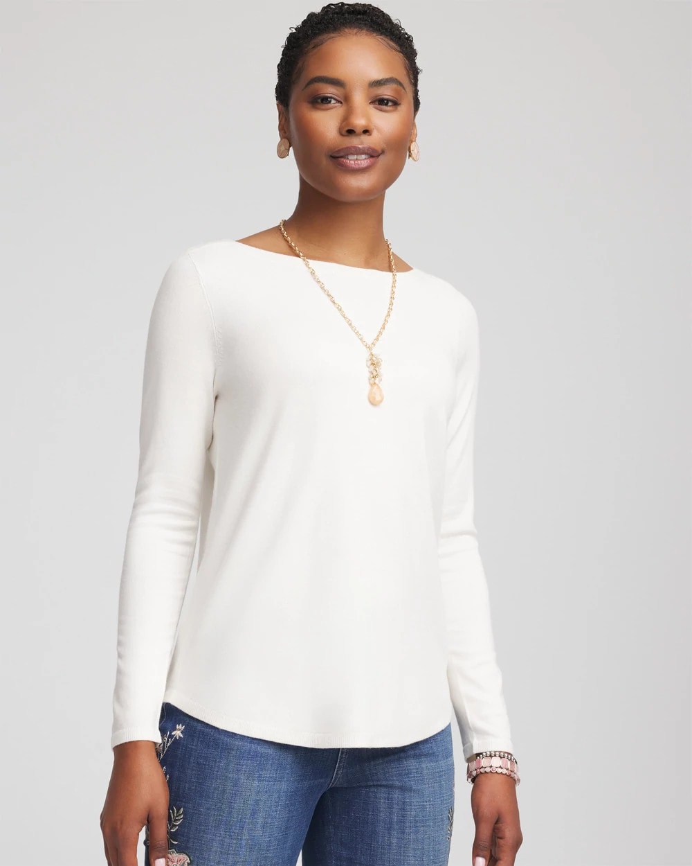 Chico's Ella Bateau Pullover Sweater ECRU