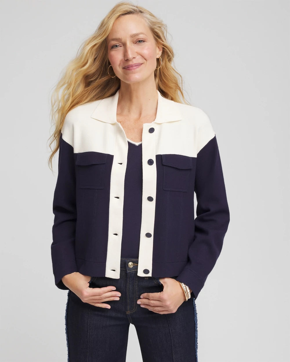 Chico's Colorblock Cardigan Jacket PASSPORT BLUE