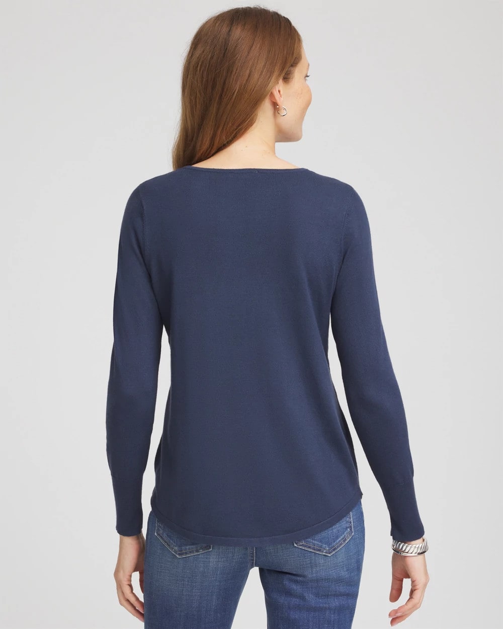 Chico's Ella Embellished V-Neck Sweater INDIGO SKY