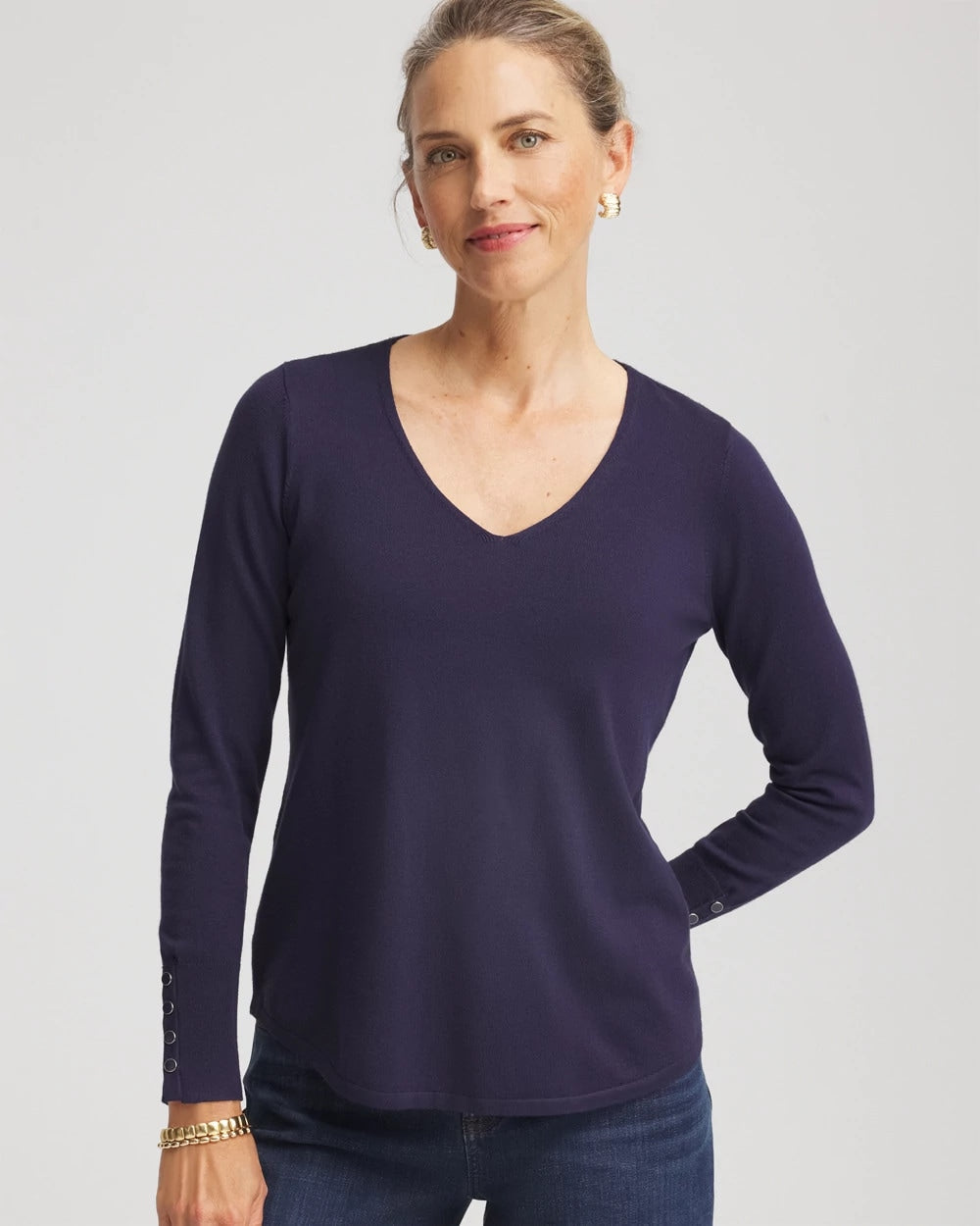 Chico's Ella V-Neck Pullover Sweater PASSPORT BLUE
