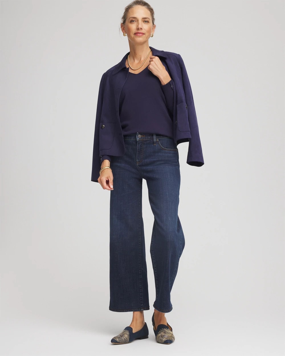 Chico's Ella V-Neck Pullover Sweater PASSPORT BLUE