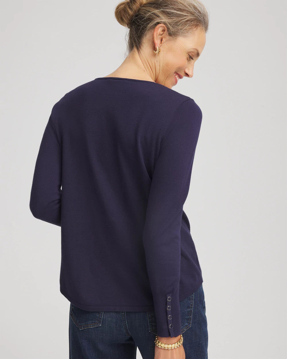 Chico's Ella V-Neck Pullover Sweater PASSPORT BLUE
