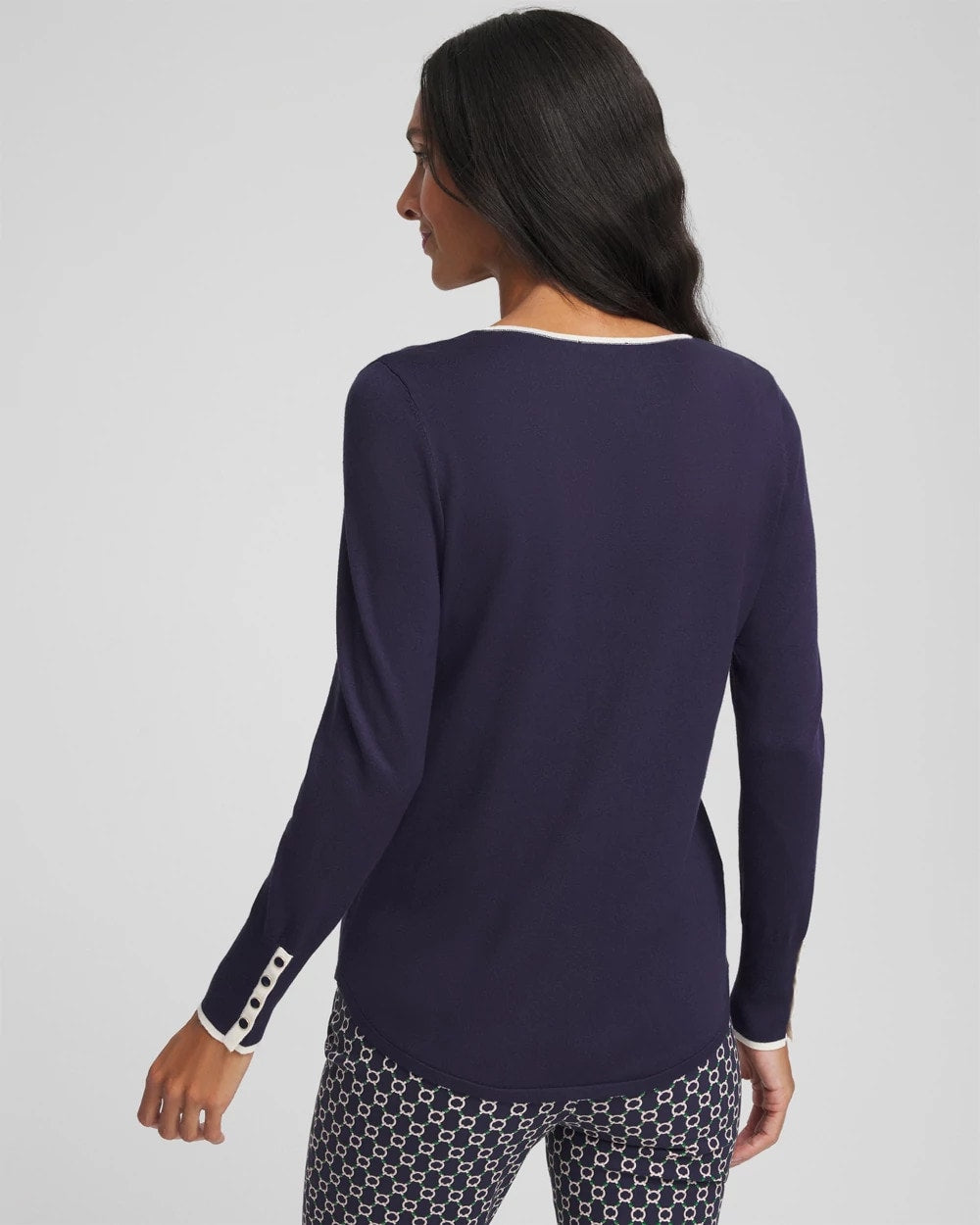Chico's Ella Tipped V-Neck Pullover Sweater PASSPORT BLUE