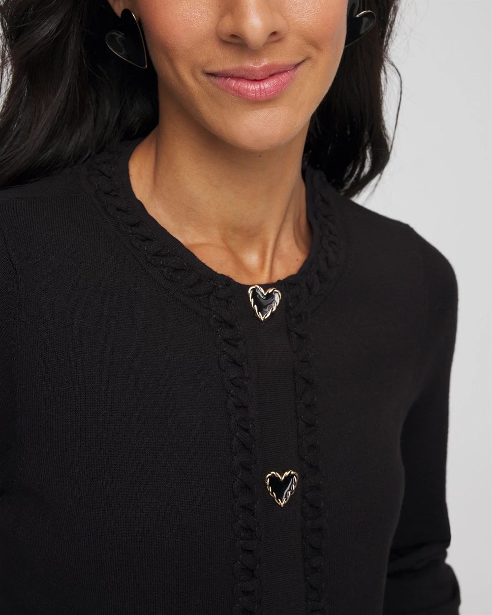 Chico's V-Day Embroidered Crewneck Cardigan BLACK