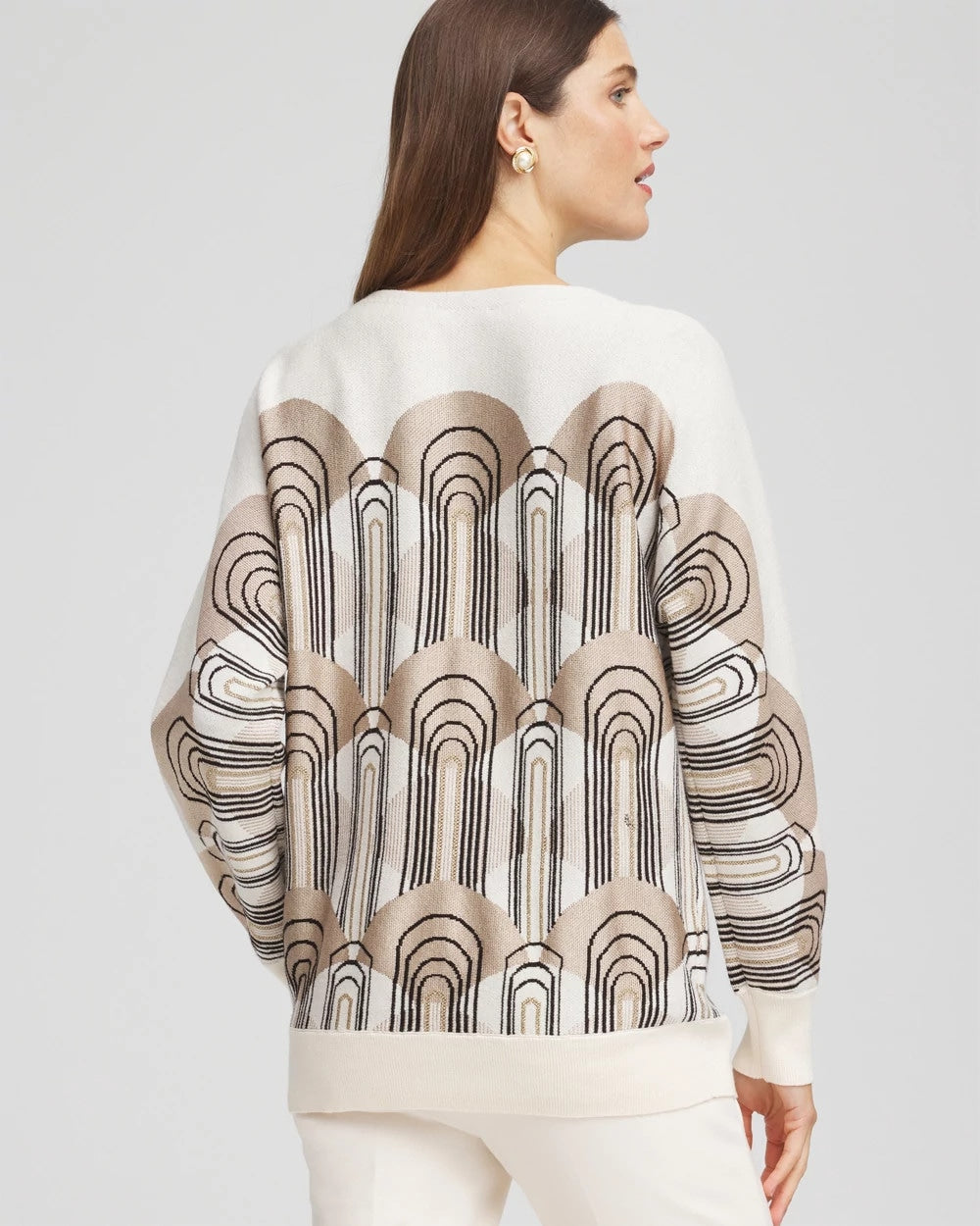 Chico's Art Deco Dolman Pullover Sweater ENGLISH CREAM