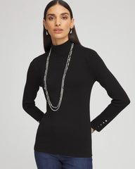 Chico's Ella Button Cuff Turtleneck Sweater BLACK