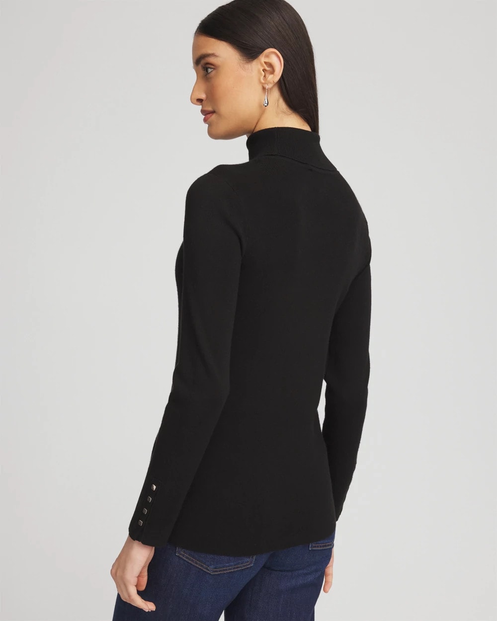 Chico's Ella Button Cuff Turtleneck Sweater BLACK