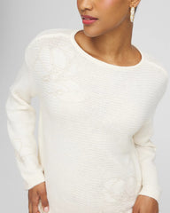Chico's Tonal Embroidered Boatneck Pullover Sweater ENGLISH CREAM