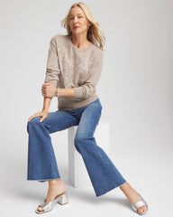 Chico's Floral Sequined Pullover SMOKEY TAUPE