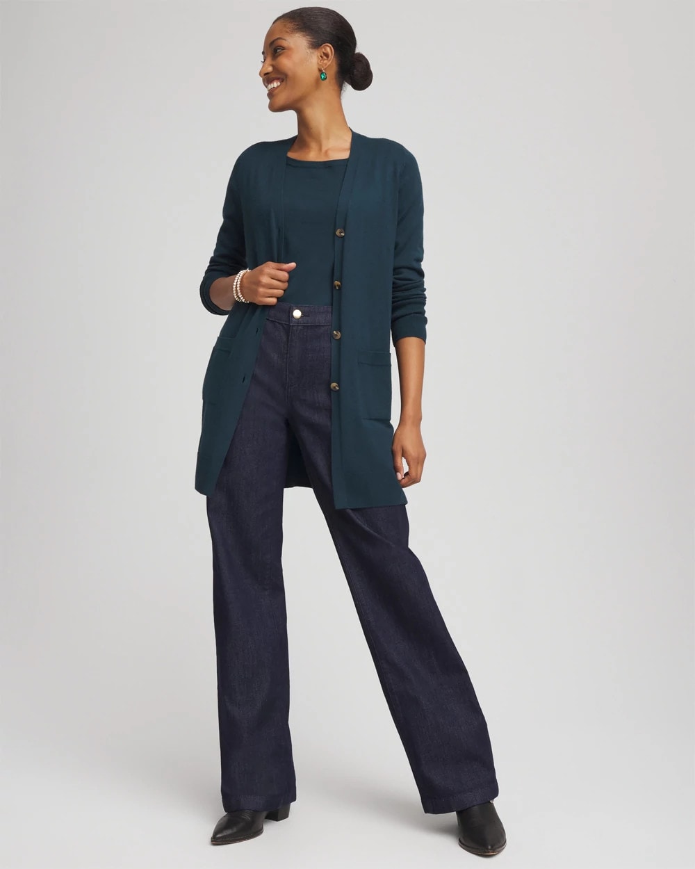 Chico's Ella Boatneck Sweater TEAL SHADOW