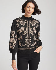 Chico's Bryne Jacquard Mockneck Pullover BLACK