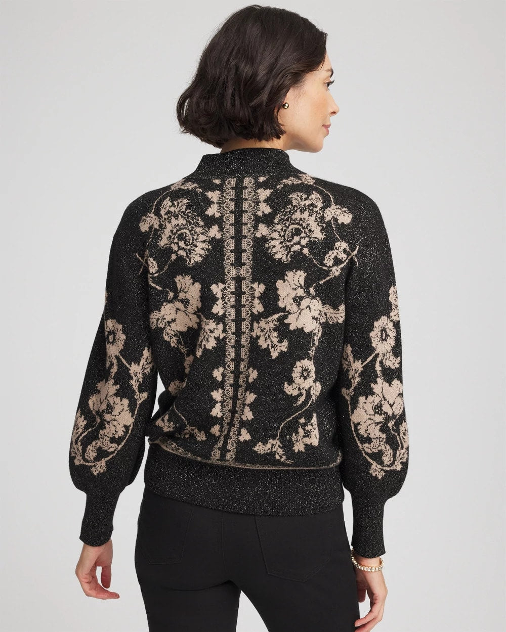 Chico's Bryne Jacquard Mockneck Pullover BLACK