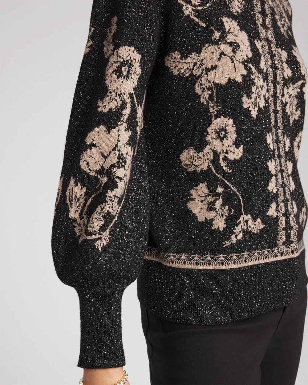 Chico's Bryne Jacquard Mockneck Pullover BLACK