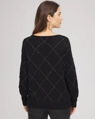 Chico's Sparkling Diamonds Pullover Sweater BLACK