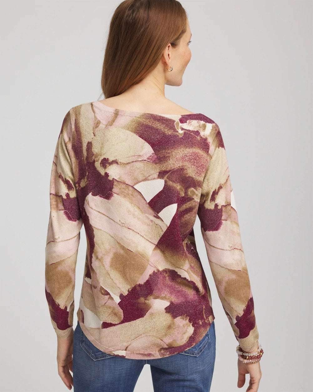 Chico's Ella Ocean Glitz Boatneck Sweater PURPLE ROYALE