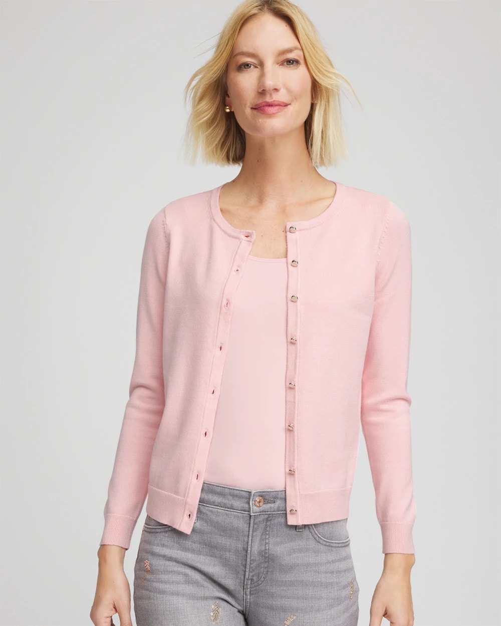 Chico's Crewneck Cardigan BLUSHED