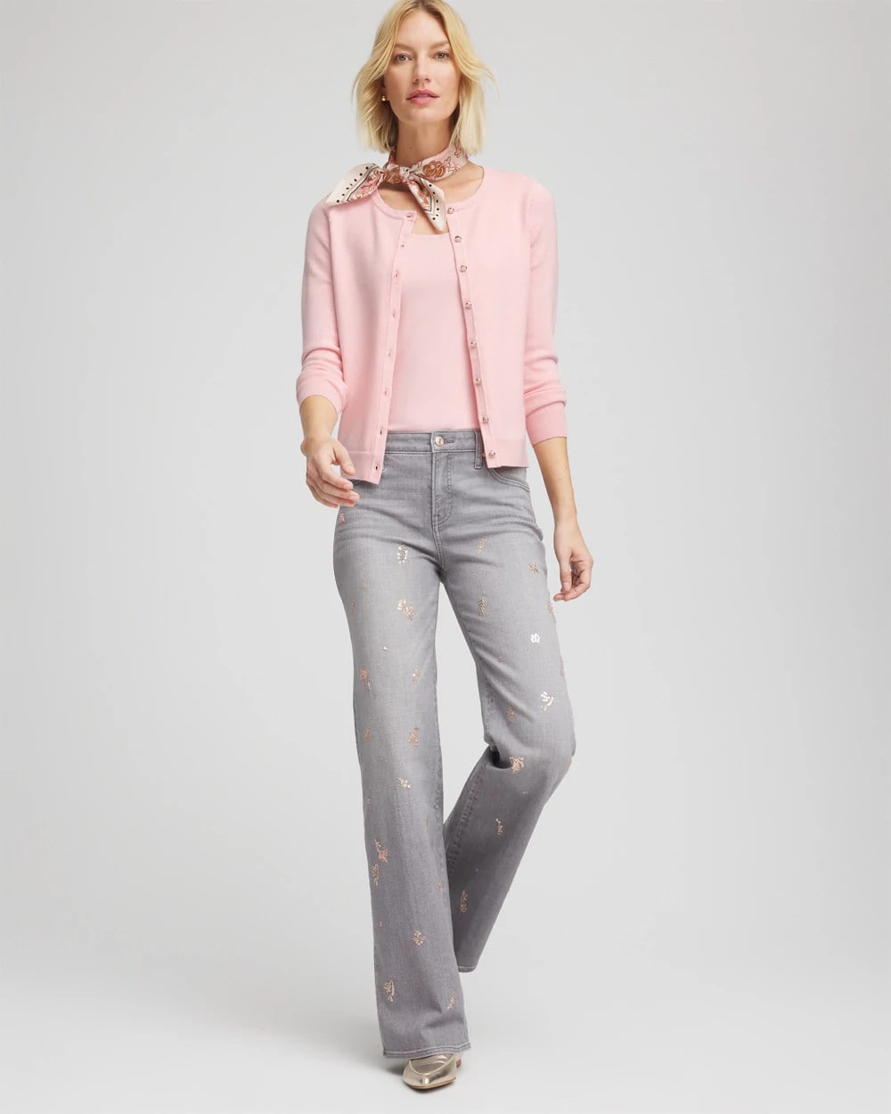 Chico's Crewneck Cardigan BLUSHED