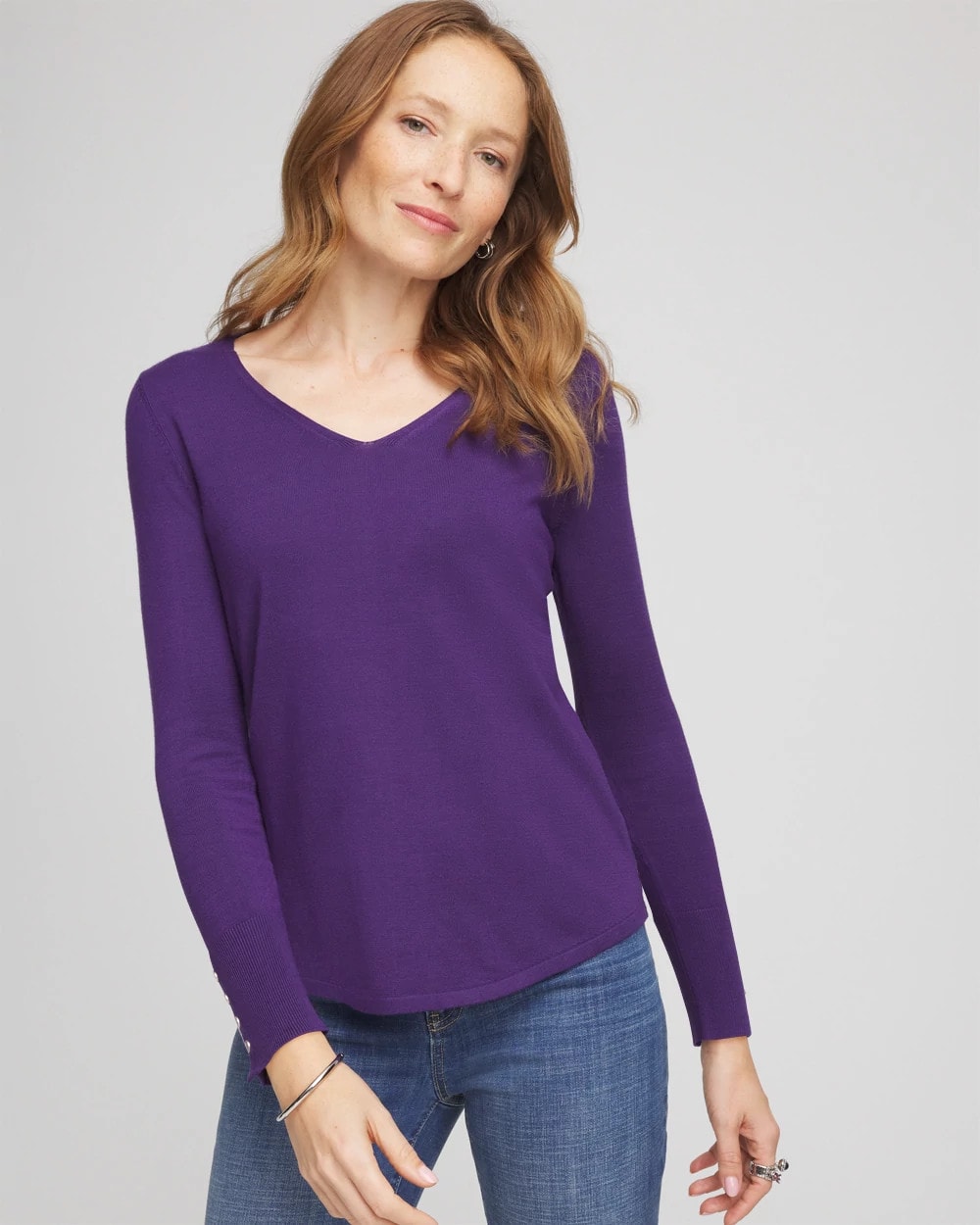 Chico's Ella V-Neck Pullover Sweater PURPLE ELIXIR
