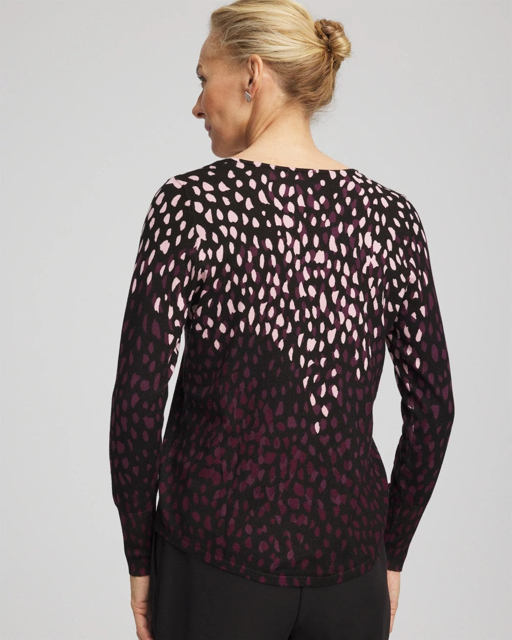 Chico's Ella Printed V-Neck Sweater BLACK