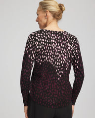 Chico's Ella Printed V-Neck Sweater BLACK