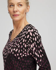 Chico's Ella Printed V-Neck Sweater BLACK