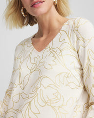 Chico's Ella Foiled V-Neck Sweater ENGLISH CREAM